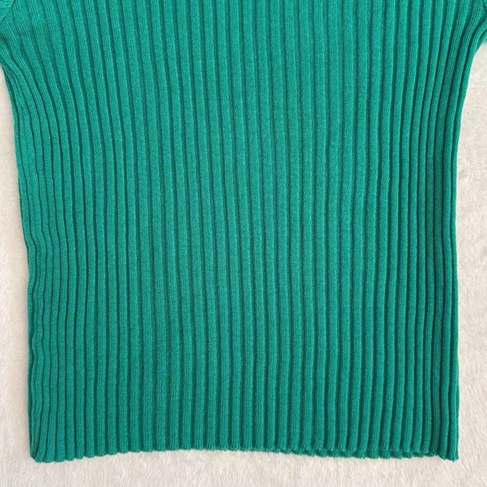 {VTG} Georgie Porgie | 70s/80s Rib Sweater Puff Sleeves Kelly Green (M) - Picture 13 of 16